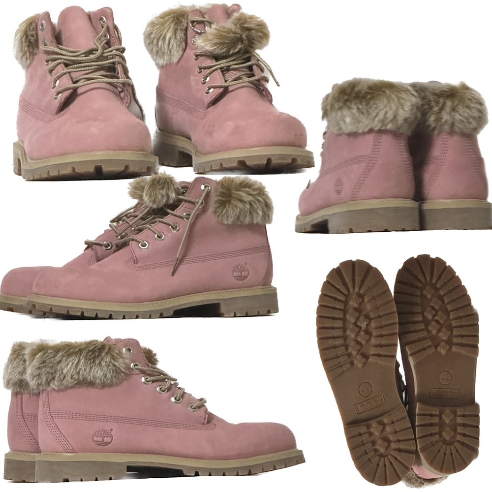NWOT Girl’s Dusty Pink Timberland Boots with Fur and Pom Poms